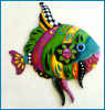 Funky Tropical Fish Wall Decor - Hand Painted Metal Outdoor Garden Decor - 24" x 28"